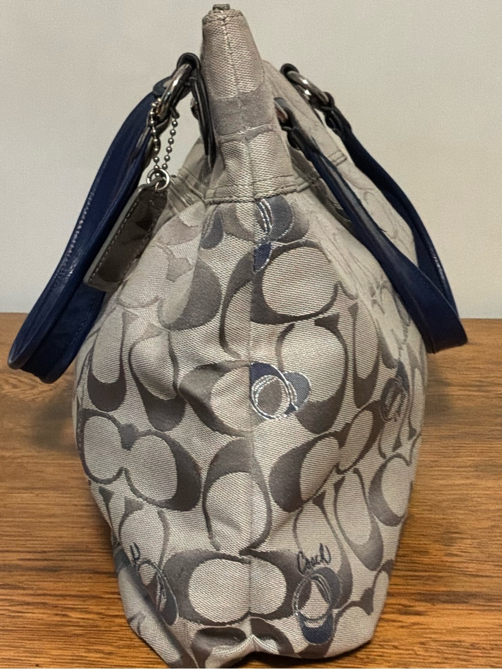 Coach Signature Poppy Shoulder Bag in Gray and Navy - Picture 6 of 13